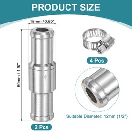 sourcing map 2Pcs 12mm (1/2") Fuel Check Valve, Non-Return One Way Hose Check Valve, Aluminum Alloy Control Accessories with Clamps for Petrol, Diesel, Gas, Oil, Air, Water, Silver