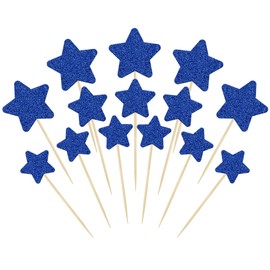 Gyufise 42Pcs Deep Blue Star Cupcake Toppers Glitter Mixed Size Twinkle Little Star Cupcake Picks Decorations for Wedding Engagement Baby Shower Birthday Party Supplies