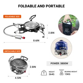 Bulin Camping Stove Backpacking Stove Portable Gas Stove with Piezo Ignition. 3800W Foldable Lightweight Cookware Outdoor Stove with Fuel Canister Adapter, Burner Kit for Camping Hiking Cooking