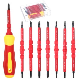 7 in 1 Insulated Screwdriver Set Magnetic Tip Mini Electrician Screwdriver Set Slotted Screwdriver Tool Kit Multifunctional Soft-Grip Screwdrivers with Case