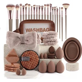 42 Piezas Set de Brochas de Maquillaje Profesional Completo, Juego de Brochas para Maquillar Ojos Mejillas y Rostro, Regalar para Christmas, Valentine's Day (Marrón 42 PCS)