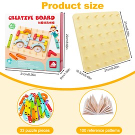 Ryvera Wooden Geoboard, Wooden Puzzle Montessori Toy from 3 4 5 6 Years, Wooden Puzzle for Toddlers, Wooden Geoboard Geometry Board Motor Skills Toy Gift for Children Boys Girls (Style 2)