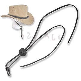 Oztrala Chin-Strap Buffalo Leather Stampede String Cowboy Hat Men HAC2 Chinstrap (Black)