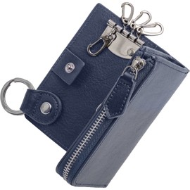 Dom Teporna Smart Key Case, Men's and Women's, Coin Purse, Leather Wallet with Key Ring, Italian Leather, Genuine Cowhide Leather, navy