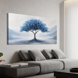 Canvas Wall Art Decor Wall Art Pictures for Living Room Abstract Canvas Art Wall Decor Tree of Life Wall Art Prints Blue White Wall Art Decorations Artwork for Walls Bedroom Home Decor 20" X 40"