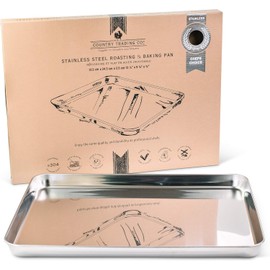 Non-Toxic Stainless Steel Oven Dish for Baking Roasting and Grilling - No Coatings (31.5 x 24.5 x 2.5 cm)