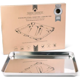 Non-Toxic Stainless Steel Oven Dish for Baking Roasting and Grilling - No Coatings (31.5 x 24.5 x 2.5 cm)