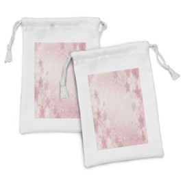 Ambesonne Nature Fabric Pouch Set of 2, Cherry Blossoms Pattern in Shabby Form Style Flourish Themed Artwork Print, Small Drawstring Bag for Toiletries Masks and Favors, 9" x 6", Pink