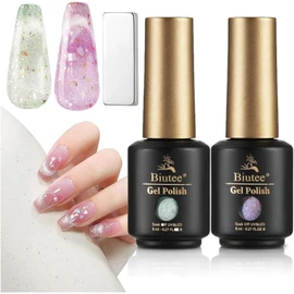 Biutee Magnetic Nails, Icing Gel, Gel Nail, Color Gel, Magnet, Nail Workshop, Cat Eye Gel, 2 Color Set, UV/LED Compatible, Magnetic, For Beginners & Professionals, Dazzling, Sparkling
