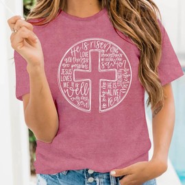 LBP Womens Christian Shirt He is Risen Shirt Faith-Based Tees Christian Gifts Pink
