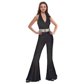Uezjymi 70s Disco Outfits For Women Sparkle Flare Jumpsuit Party Costume For Adult Women (z3775, 2XL)