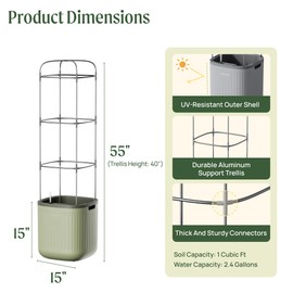 Vego garden Tomato Planter Box with Trellis Self-Watering Rolling Raised Garden Bed for Climbing Vegetables Plants Cage - Sage Green