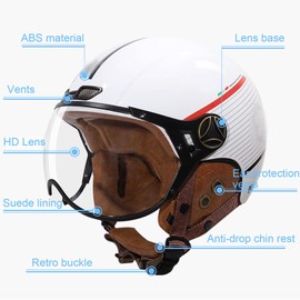 Vintage Motorcycle Helmet with Sun Visor, Light Breathable Motorbike Jet Half Helmet DOT/ECE Approved Retro Open Face Helmet Cap for Chopper Moped Scooter Electric (Color : A, Size : L=57-59cm)