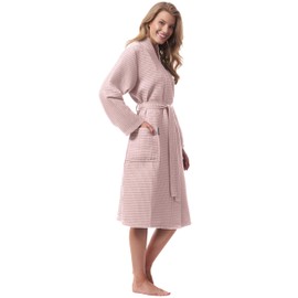 Morgenstern Women's Lightweight Bathrobe, 100% Cotton, Waffle Pique, pink