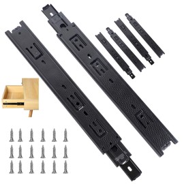 KINJOEK 6 PCS 14 Inch Full Extension Ball Bearing Drawer Slides Heavy Duty Side Mount Cabinet Rails Tool Box, Keyboard Glides Rails Rack, Black