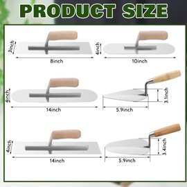 SiliFine 6 Pieces Drywall Trowel Concrete Tools Set with Wooden Handle Finishing Masonry Trowel, 6 Size and Multiple Shapes Lightweight Cement Tools for Wallboard Plasterboard