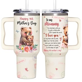 First Mothers Day Gifts For New Mom, Daughter From Husband, Sister - 1st Mothers Day Gifts For Mom - Happy Mothers Day Gift Mommy - First Time Mother Presents - New Mom Bear 40Oz Tumbler With Handle