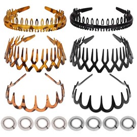 8 PCS Zig Zag Headbands and 8 PCS Ponytail Rings, Plastic Tooth Headband, Non-Slip Elastic Spiky Headband, Fashion Hairband Accessory for Women, Girls, Men