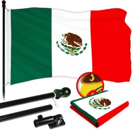 UD_G128 Combo Pack: 5 Ft Tangle Free Aluminum Spinning Flagpole (Black) & Mexico Mexican Flag 2x3 Ft, ToughWeave Series Embroide