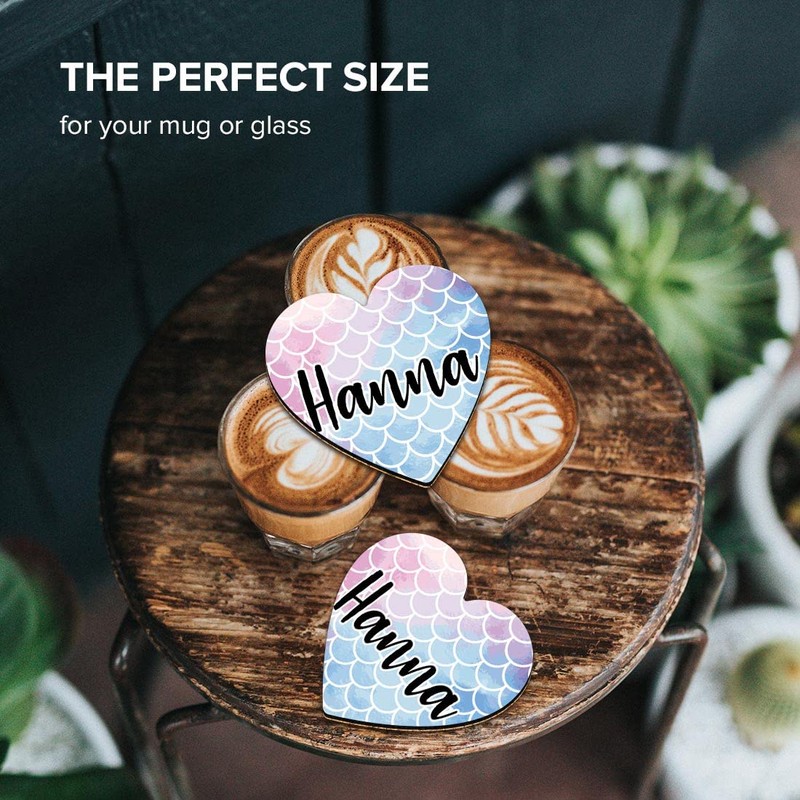 1 x Heart Coaster - Name Hanna Mermaid Scales Fish