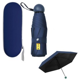 Nnicorns Compact 6-Rib Windproof Travel Umbrella - Mini UV Protection Folding Design, Portable Pocket Size with Capsule Cover for Men and Women, navy