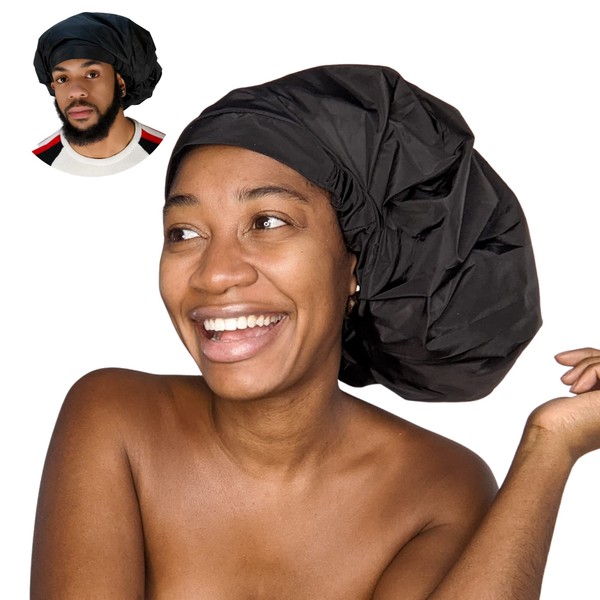 TTAT Shower Cap Jumbo Size for Men & Women With Afro, Long Dreadlocks, Locs, Box Braids, Voluminous & Long Hair, Waterproof, Washable, Reusable & Adjustable