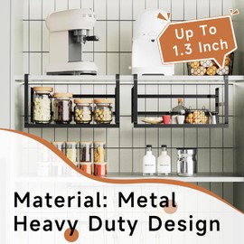 PEKGRIL 2 Pack Large Under Shelf Basket, Black Undershelf Storage Basket, Heavy Duty Slide-in Hanging Storage Basket, Metal Under Cabinet Organizer for Kitchen, Pantry, Desk, Bookshelf, Cabinet