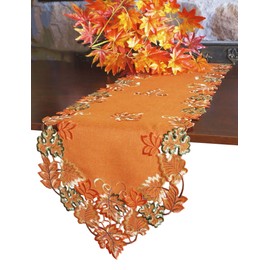 Harvest Fall Table Runner 13"x36",Cutwork Embroidered Maple Leaves Dresser Scarf Table Topper for Thanksgiving's Day Home Dinning Holiday Party Decoration