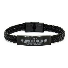 Mugart I'm a Multimedia Designer That Should Explain Everything Multimedia Designer Braided Leather Bracelet Gifts, Sarcasm Multimedia Designer Coworker Birthday Gifts for Friend Gag Gifts