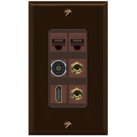 RiteAV 1 Speaker 2 Banana Binding Post Wall Plate 2 Cat6 1 x Toslink Optical and HDMI - 1 Gang Decorative [Brown/Brown]