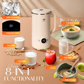8 in 1 Nut Milk Maker Machine,(27oz/800ml) Soy Milk Maker for Homemade Almond, Oat, Coconut, Juice, Milkshake, Grains, Creamy Soup, Plant Based and Non Dairy Beverages with Delay Start/Self-Cleaning