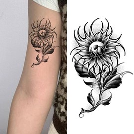Oottati 2 Sheets Tiny Small Temporary Tattoos For Women Men Finger Hands Neck Wrist Face, Cute Long Lasting Cartoon Fake Tattoo Stickers For Kids Boys Girls Black Flower
