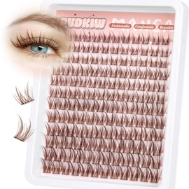 PVDKIW Brown Lash Clusters Manga Lashes Clusters Natural Eyelash Clusters Wispy Cluster Eyelash Extensions Invisible Band False Eyelashes 10-16mm C Curl Cluster Lashes 144Pcs Individual Lashes
