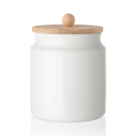 Sweejar Ceramic Kitchen Canisters, 58 FLOZ Porcelain Food Storage Jar with Airtight Seal Wooden Lid, Home Container Serving for Coffee Beans, Tea-leave, Sugar, Salt and More, Tool Bucket (White)