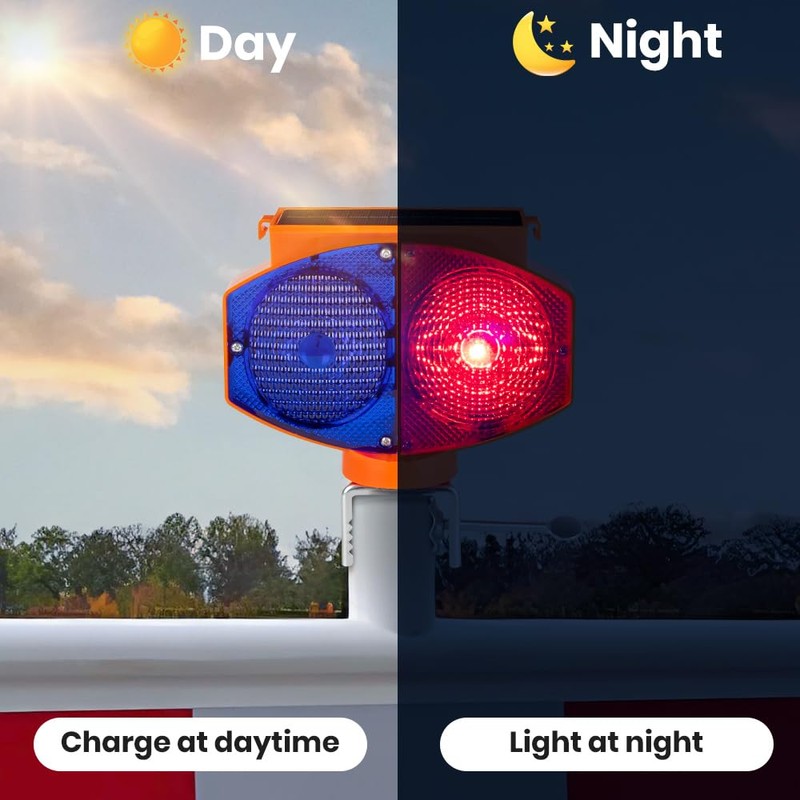 Solar Strobe Warning Light, 3 Working Modes Double Side Red