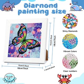 Reivworl 4 Packs Diamond Art Kits for Kids, Butterfly Diamond Art for Kids Ages 8-12, Butterfly Diamond Painting Kits for Kids for Home Wall Decor 6x6 Inch