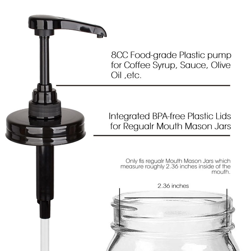 2 Pack Mason Jar Syrup Dispenser Pump Lids, Coffee Syrup