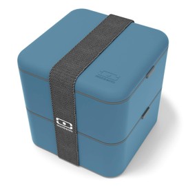 MONBENTO - Large Bento Box MB Square Denim with Compartments - Leakproof Lunch Box for Work or School or Meal Prep - BPA Free - Food Grade Safe - Blue