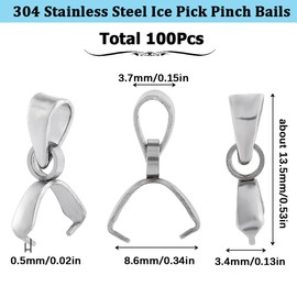 SUNNYCLUE 1 Box Mit 100 Stück Edelstahl Klemmbügel Klein 9 mm Eispickel Klemmbügel Perlen Anhänger Bügelverbinder Klemmbügel Haken Einrastbarer Klemmverschluss Für Schmuckverschlüsse DIY Halsketten Ba