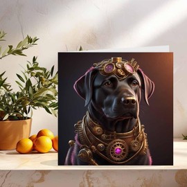 Steampunk Labrador Greeting Card Steam punk Dog Birthday Card 145 x 145mm