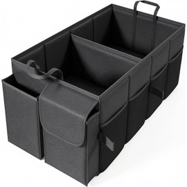Timotech Organizador de Maletero Plegable de Alta Capacidad, Organizador de Coche Resistente con 2 Compartimentos y 6 Bolsillos de Malla para SUV, Sedán y Camionetas, Tela Oxford Duradera, Negro