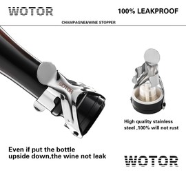 WOTOR Champagne&Wine Bottle Stoppers Stainless Steel with Food Grade Silicone, Leak Proof Keep Fresh Reusable Saver, Cork Suitable for Wine, Champagne, Cava, Prosecco and Sparkling (2 Pack Silver）