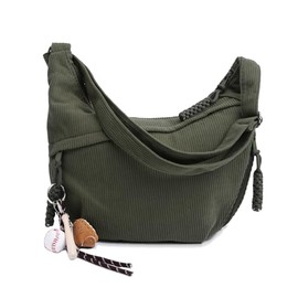 GSenhui Crossbody Bag Cord Shoulder Bag Moon Bag Women's Crescent Moon Shoulder Bag with Casual Widgets Bum Bag Corduroy Large Handbag Beige for Work, Travel, Everyday Use, Corduroy/Green, M