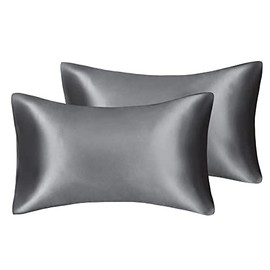 Luxury Silky Satin Pillowcases 2 Pack for Hair and Skin, Pillow Protector with Hidden Zipper Closure Cooling Pillow Cases (King(20"x36"), Dark Grey)