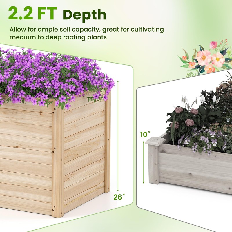 Giantex Wood Raised Garden Bed, 40"x25"x26" Elevated Planter Box w/Open-Ended