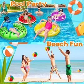 8 Pack Inflatable Pool Floats Toys for Kids, 4 Pcs Fruit Pool Swim Tubes Rings and 4 Pcs Beach Balls, Pool Floaties Summer Hawaiian Beach Toys Swimming Luau Pool Party Floats for Kids Adults Water Fun