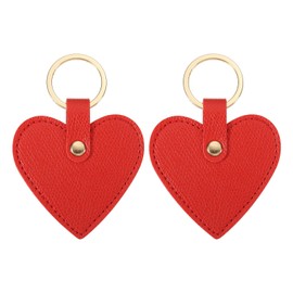 PATIKIL Heart Leather Keychain, 2 Pack Cute Leather Keychain with Key Ring Valentine's Day Keychain for Wedding Party Favors, Red