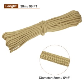 sourcing map 98Ft 1/3 inch (8mm) Polypropylene Rope, Diamond Braided Poly Rope, All-Purpose Utility Rope for Camping Tent, Canoes, Tree Work, Khaki