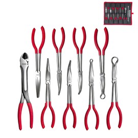 Alwalkee 9-Piece Long Reach Pliers Set, 11-Inch Carbon Steel Needle Nose Pliers for Engine Bay & DIY