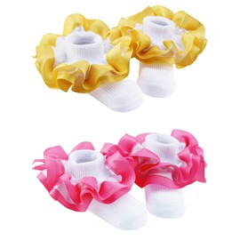 PrinceSasa Infant Newborn Toddlers Socks Princess Party Ruffle Colorful Lace (Pack of 2),3FPB2S2,size 0-12 Months(1Y)